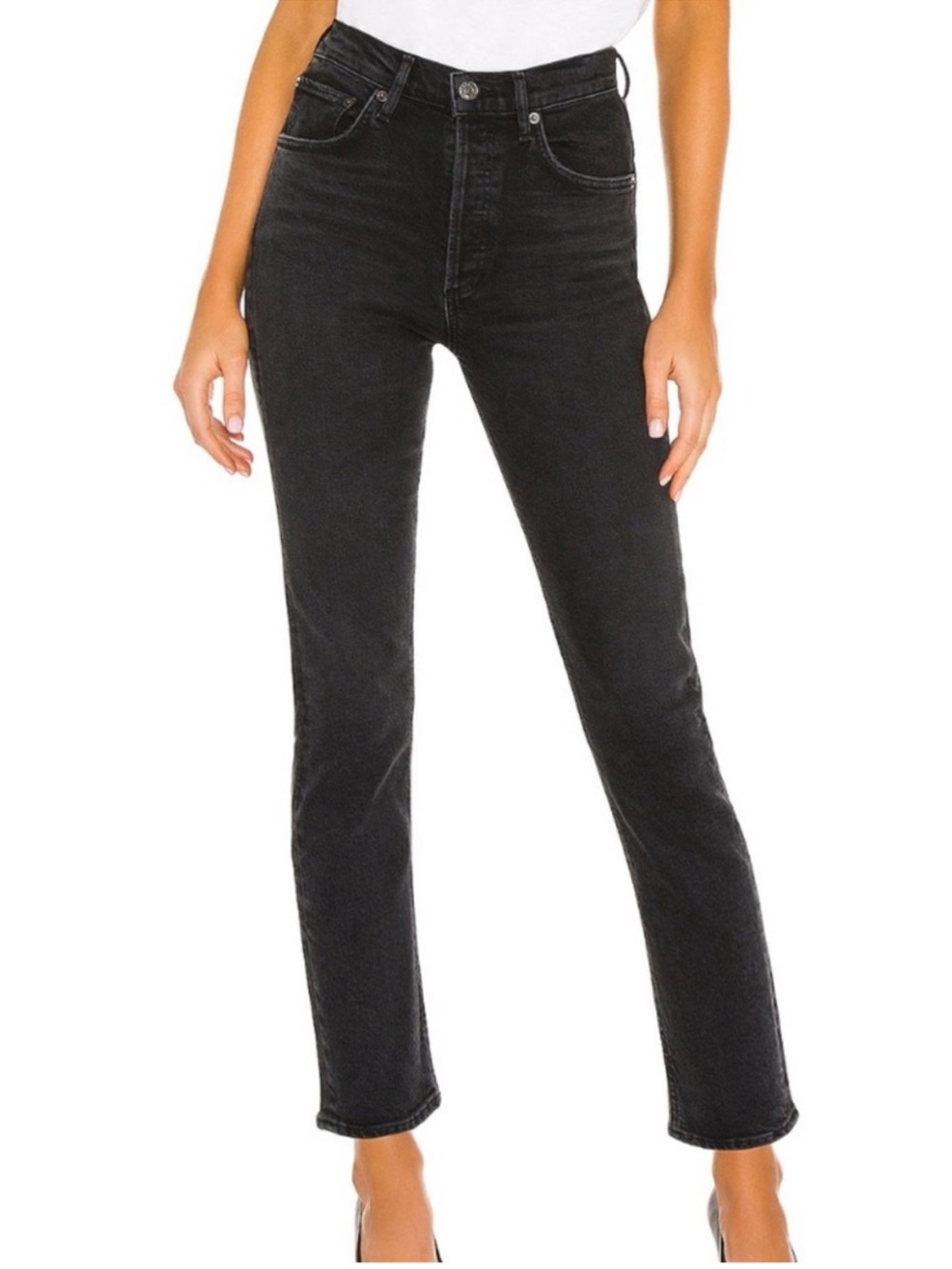 NWT Agolde Riley Straight Leg
High Rise Crop Stretch in Panoramic Black Sz 25